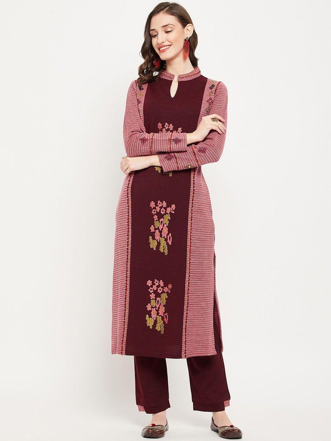 zigo floral embroidered thread work kurta with trousers