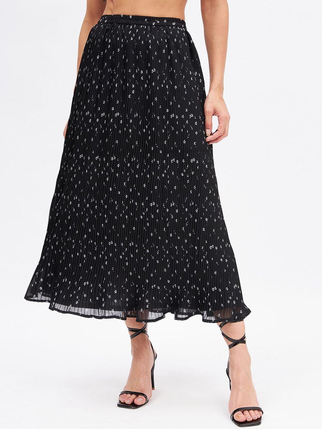 kibo floral printed pleated a-line midi skirt