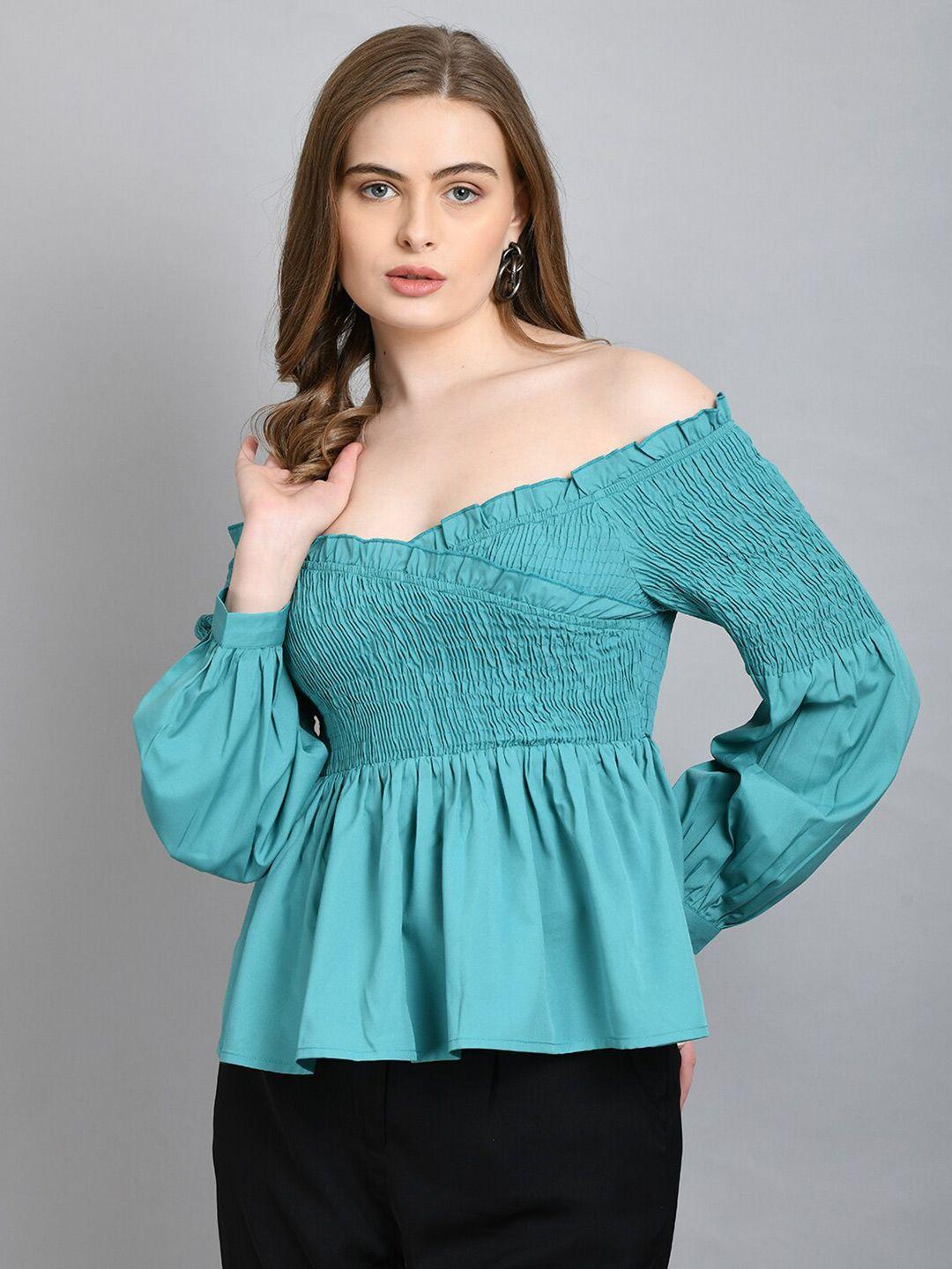 pretty loving thing off-shoulder smocked bardot top