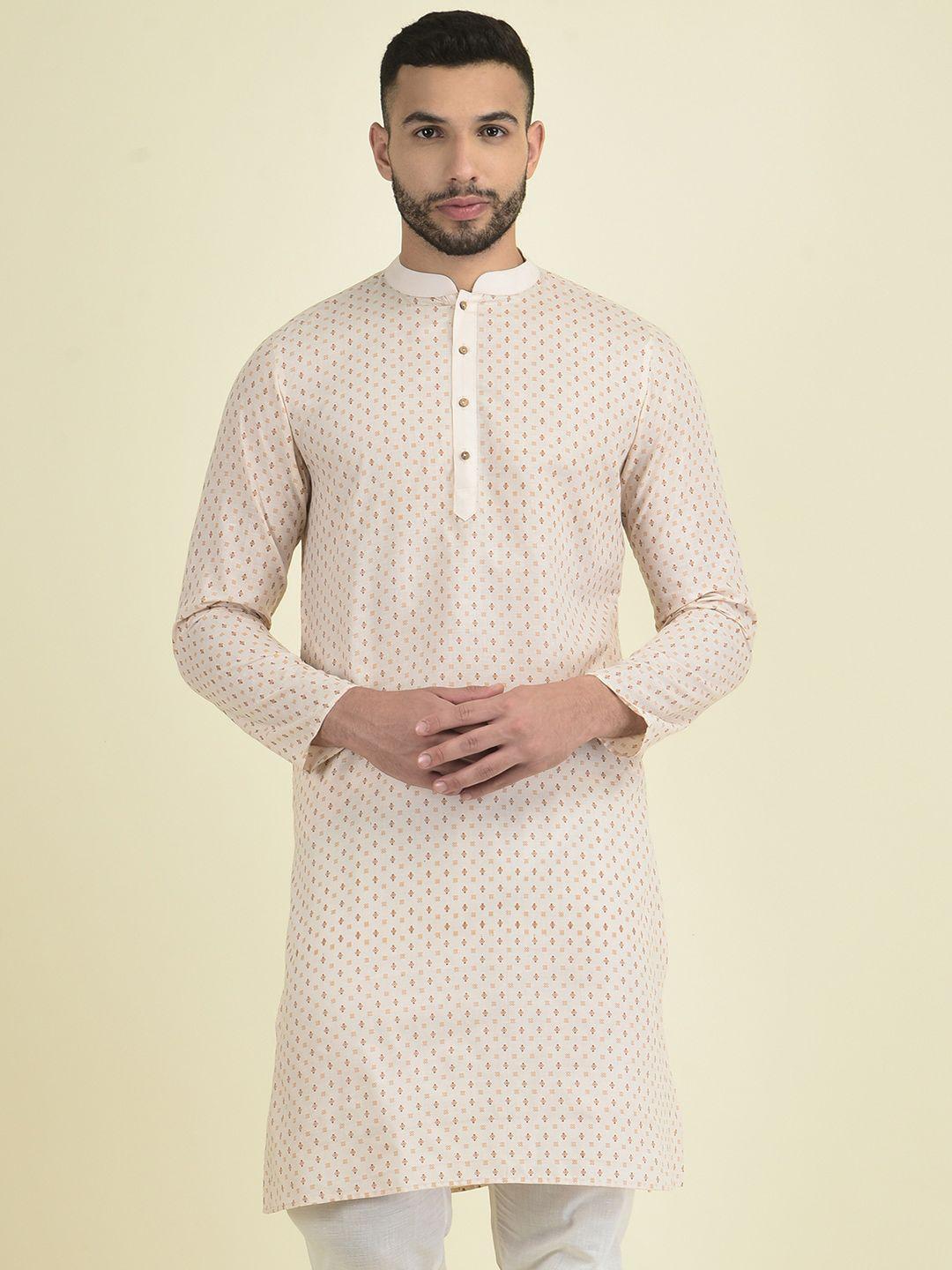 deyann men ethnic motifs printed pure cotton kurta with pyjamas