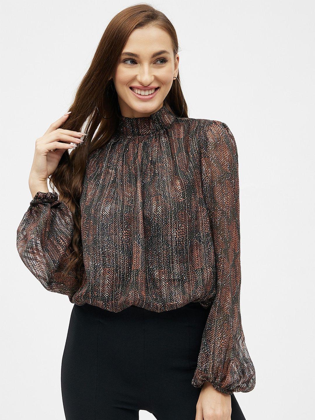 kibo print chiffon blouson top