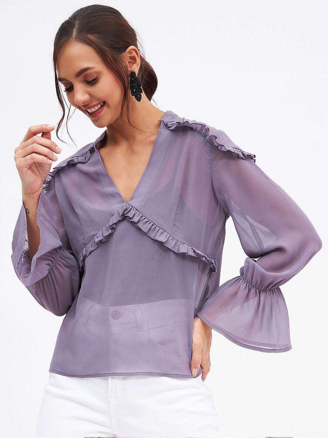 kibo solid ruffles georgette top