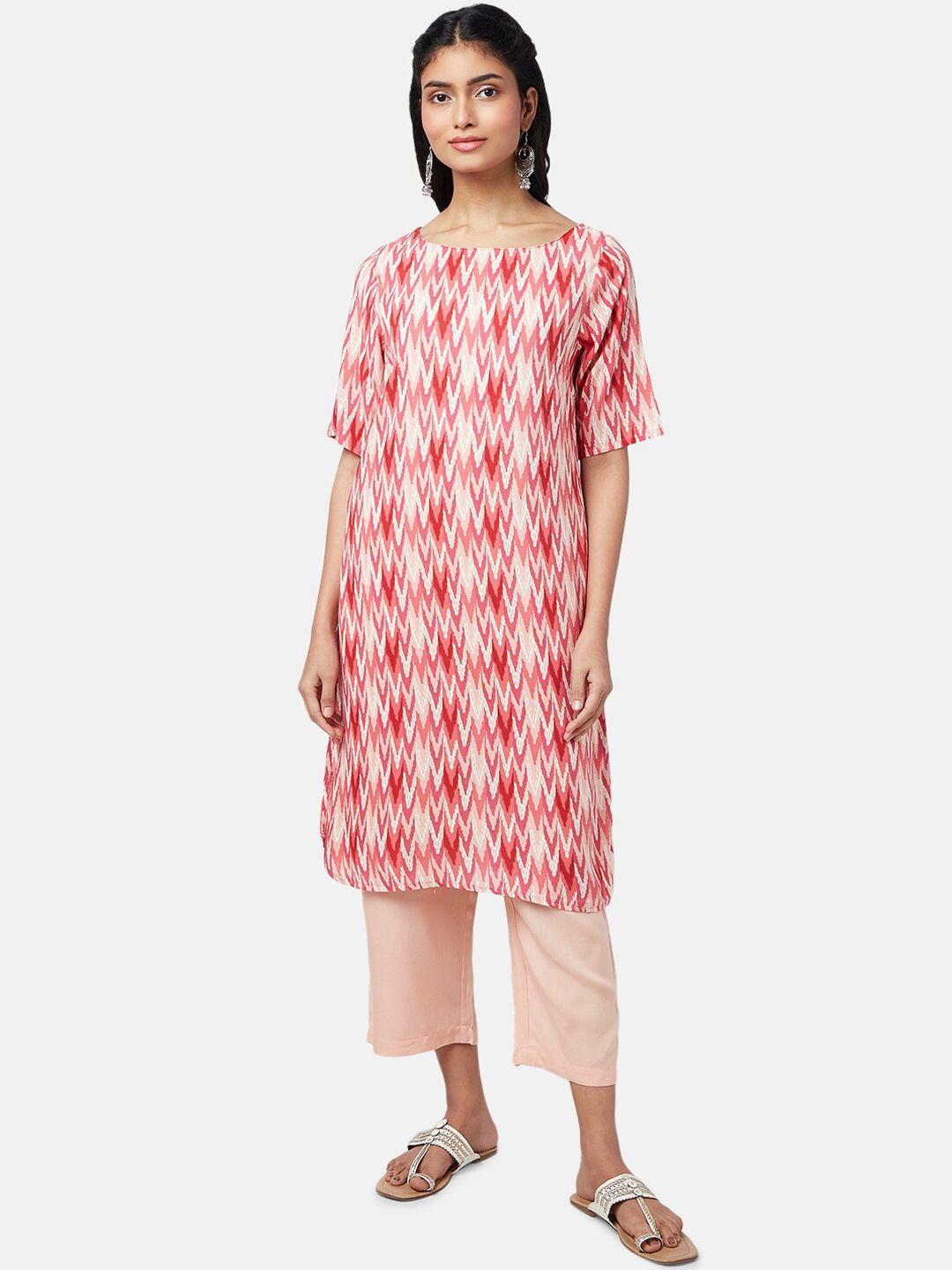 rangmanch by pantaloons chevron printed round neck kurta with trousers