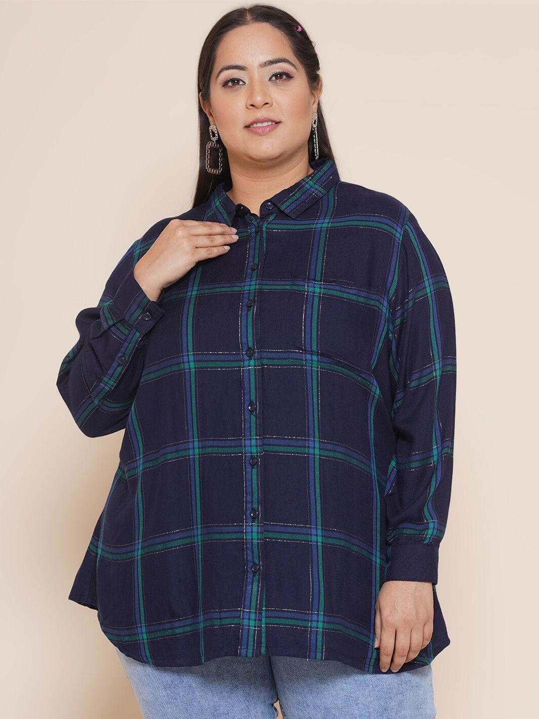 kiaahvi by john pride women tartan checked plus size casual shirt