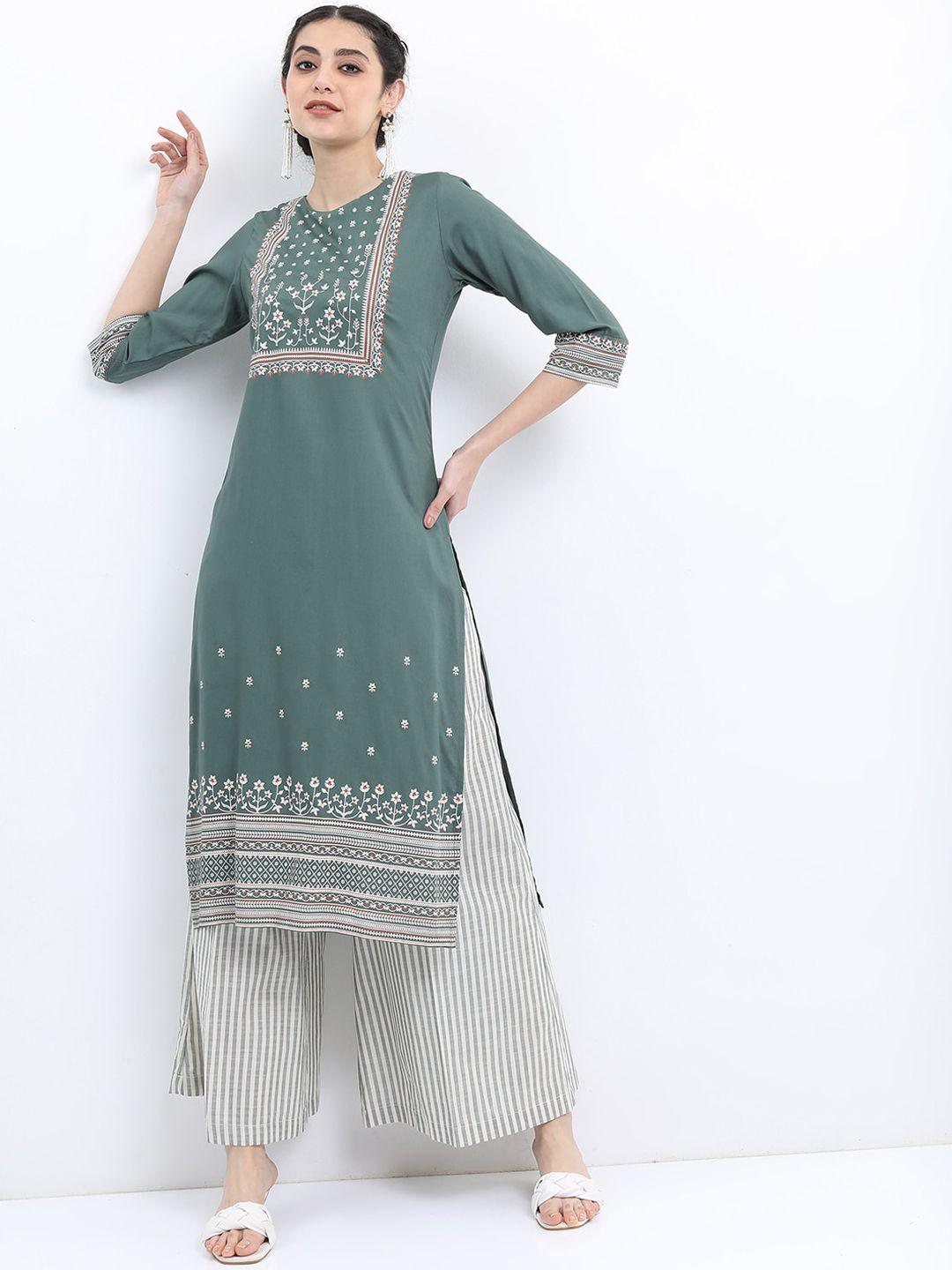 vishudh floral printed round neck kurta with palazzos