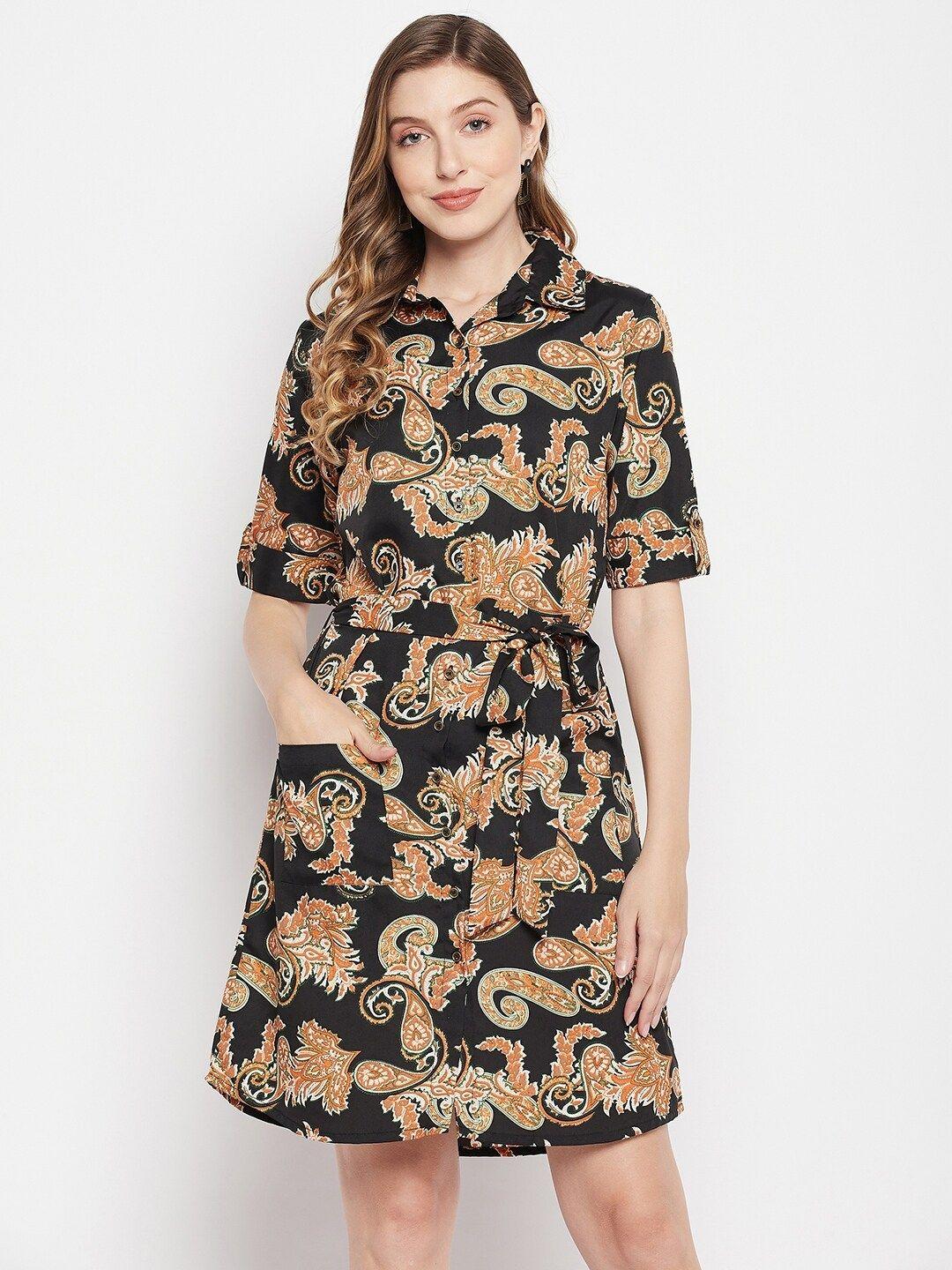 color cocktail ethnic motifs crepe shirt dress