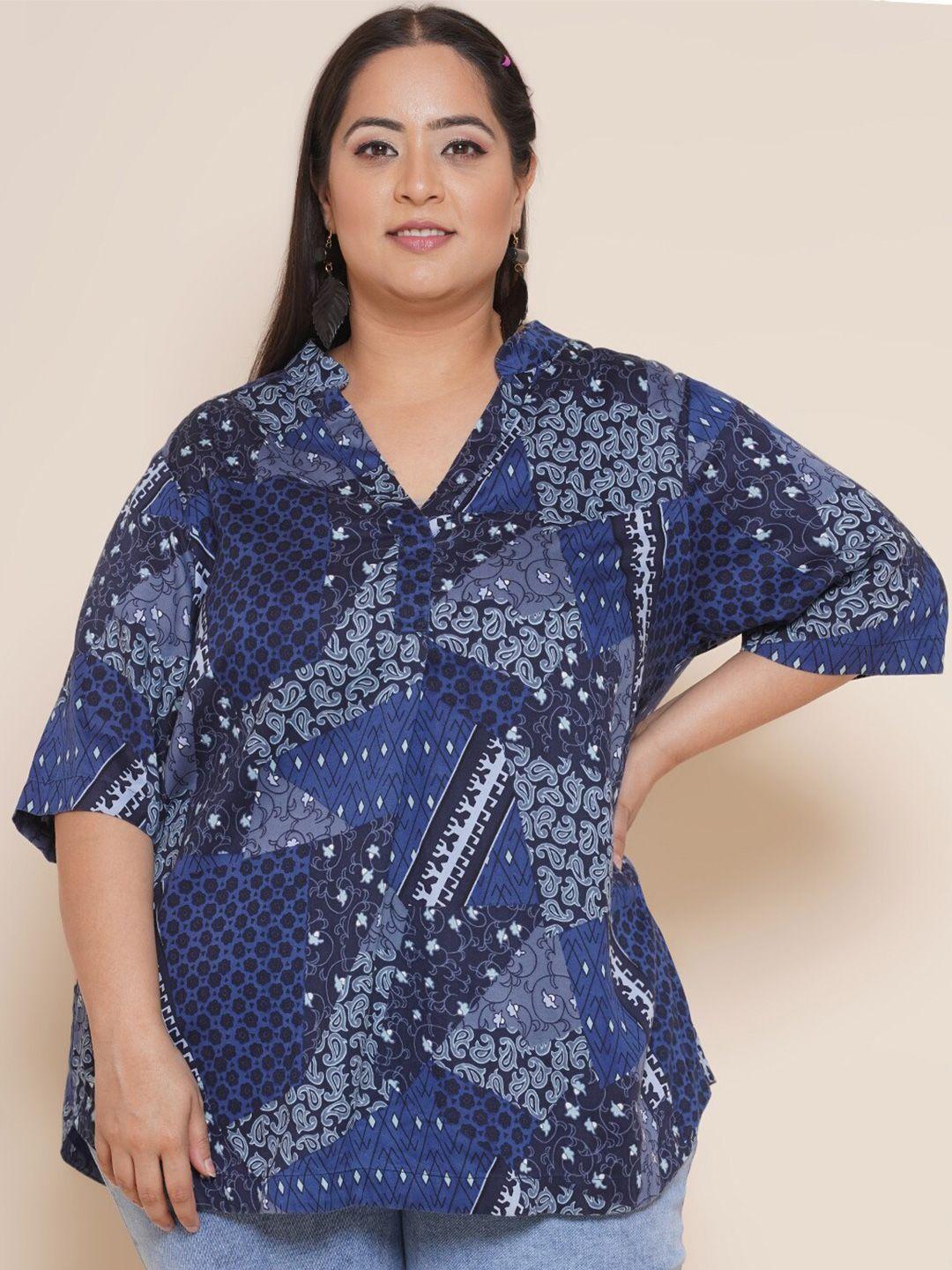 kiaahvi by john pride plus size printed denim shirt style top