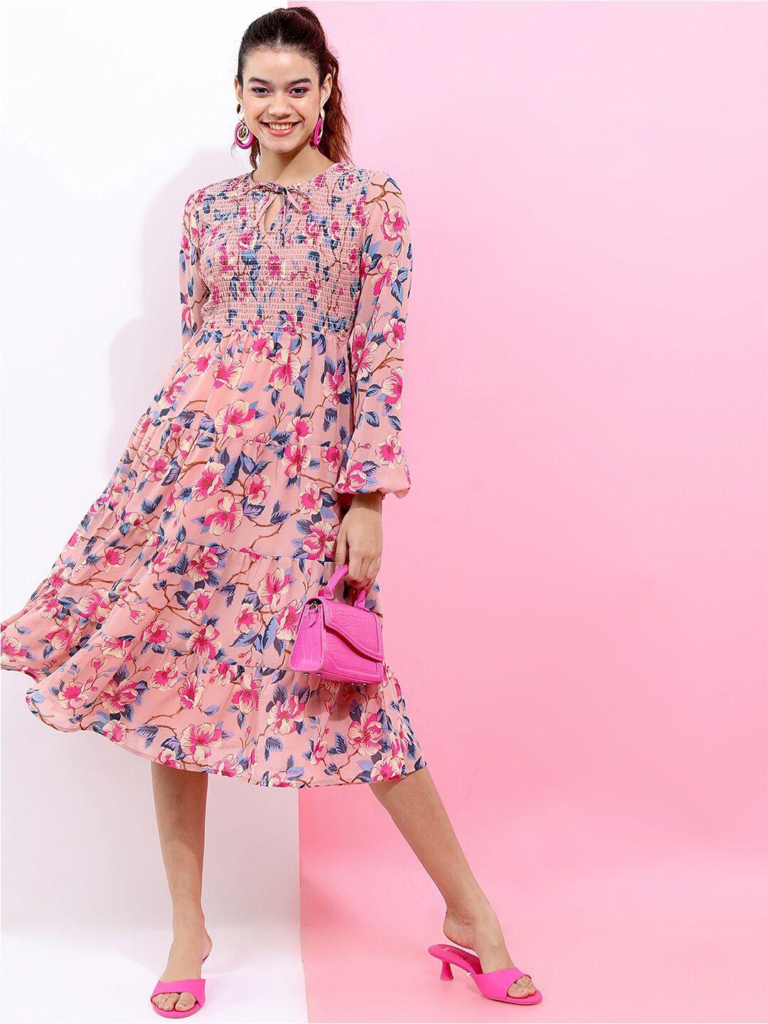 tokyo talkies floral printed tie-up neck midi dress