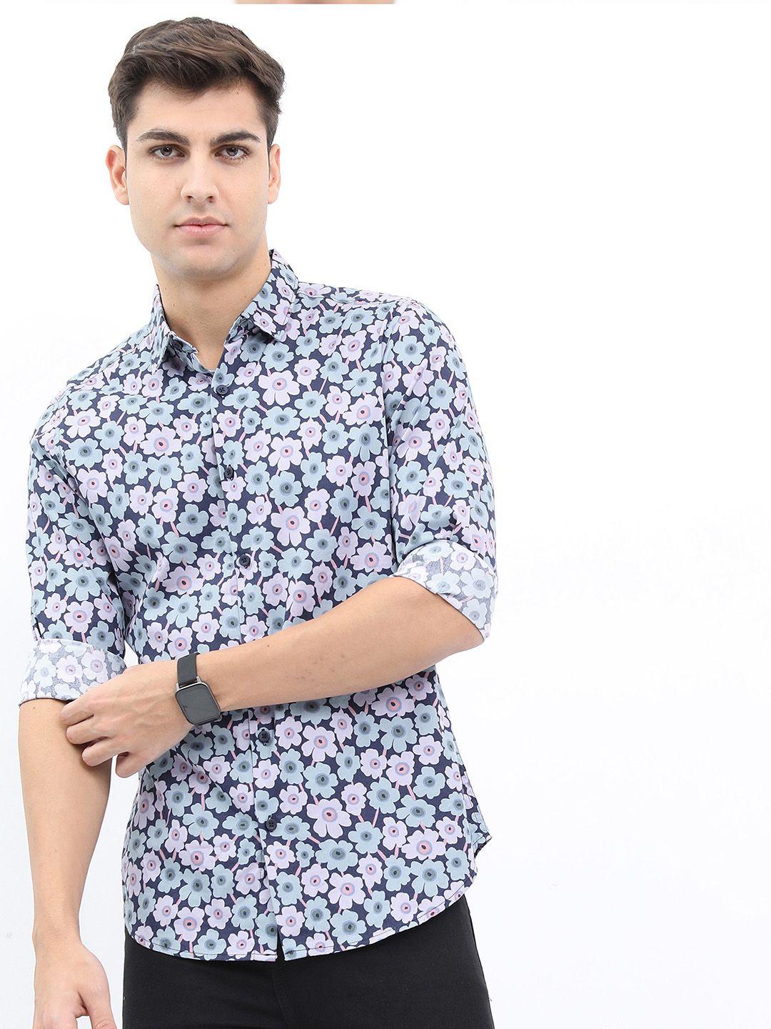 highlander men slim fit floral printed casual shirt