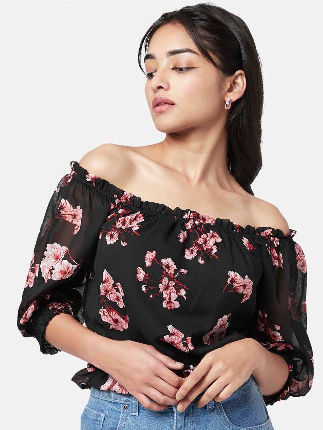 yu by pantaloons floral printed off-shoulder bardot crop top