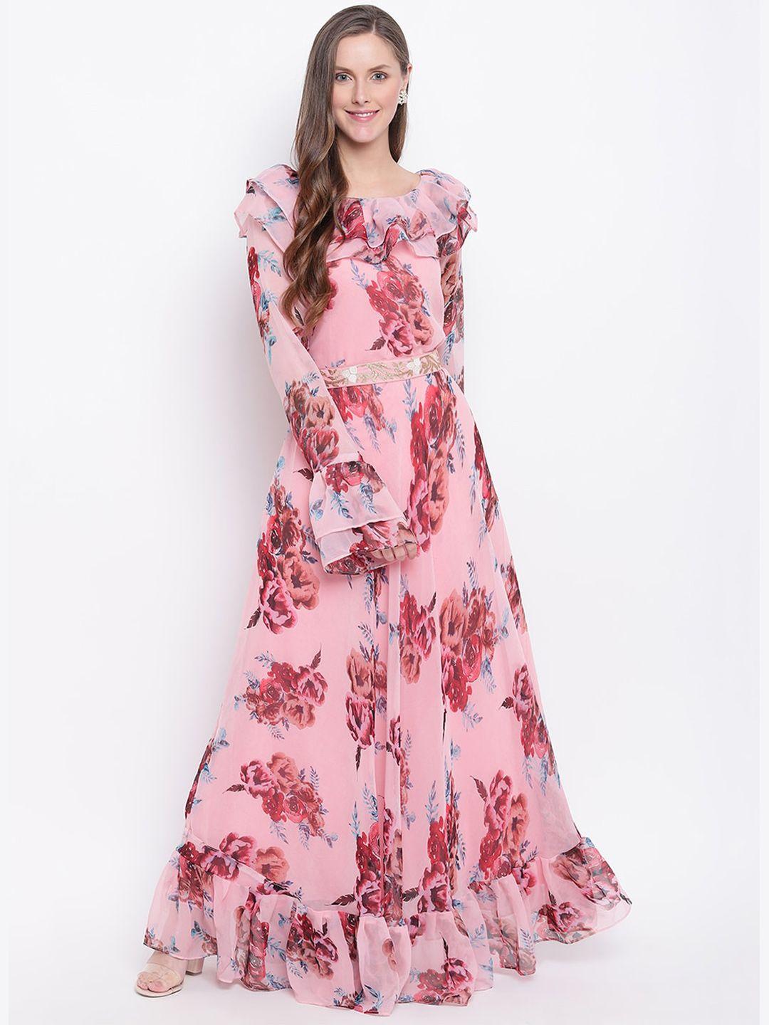 prenea floral printed bell sleeves georgette maxi dress