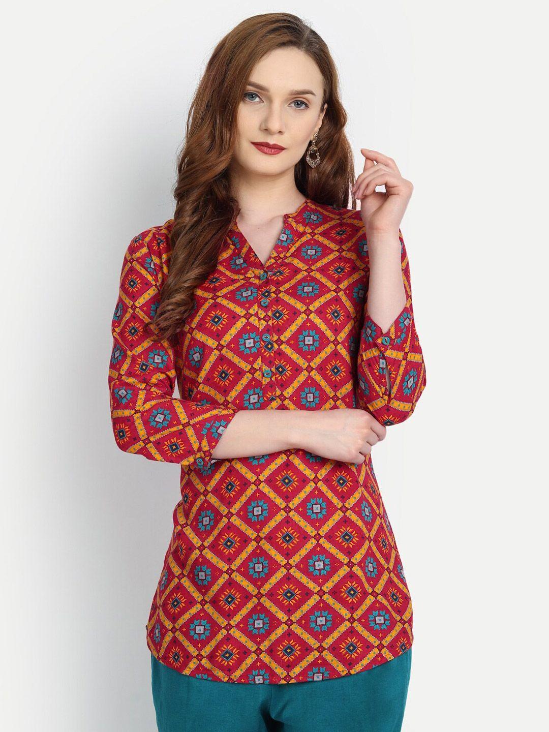 suti  geometric print mandarin collar longline top