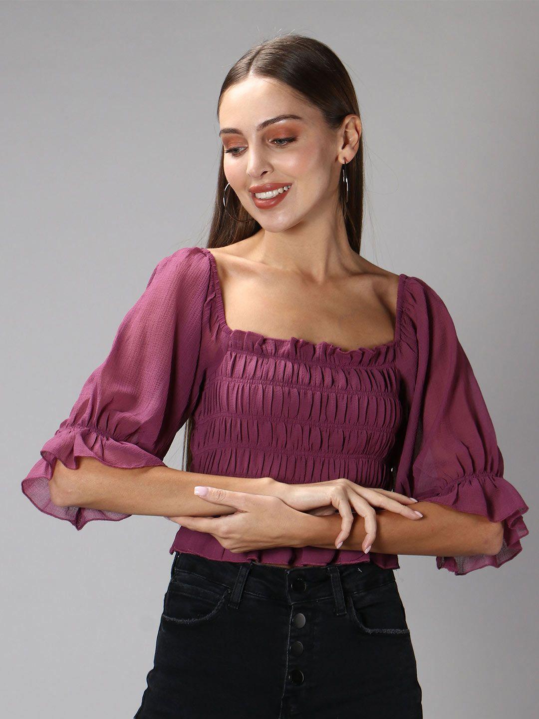 amagyaa smocked chiffon crop top