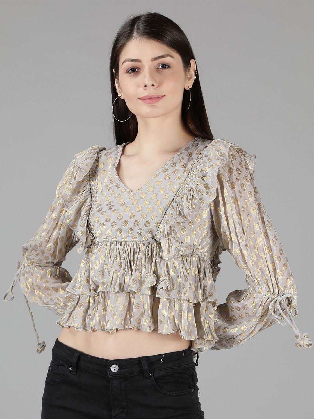 amagyaa print georgette empire crop top