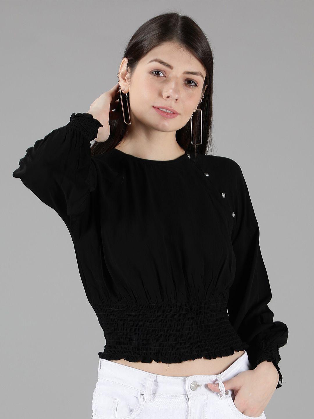 amagyaa smocked georgette blouson crop top