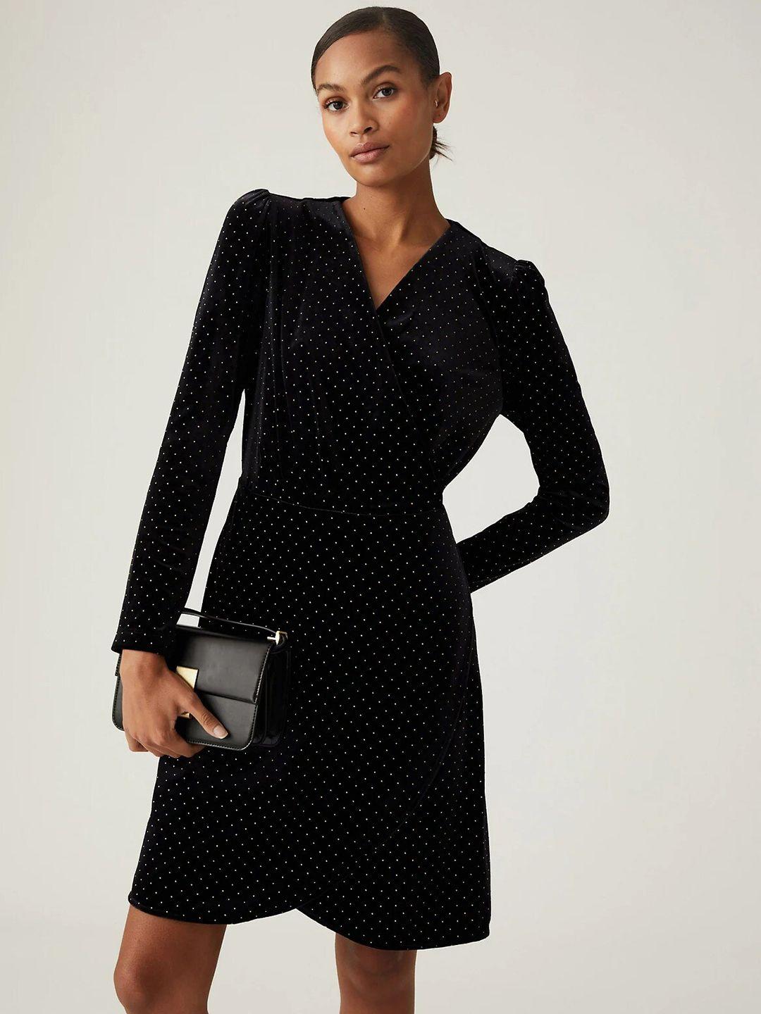 marks & spencer micro pattern polka dots printed a-line dress