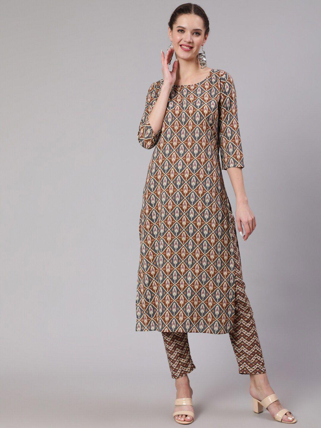 nayo women ethnic motifs printed pure cotton kurta with trousers