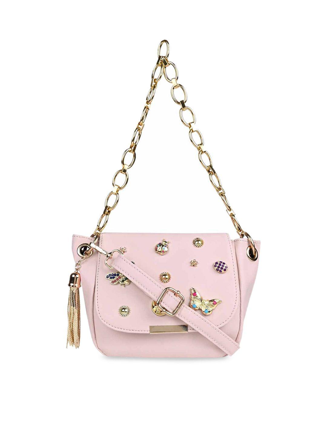 vdesi embellished structured handheld bag with tasselled