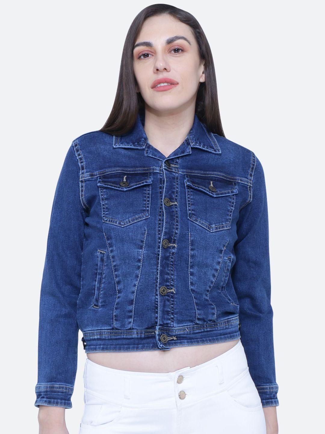 fck-3 women washed crop denim jacket