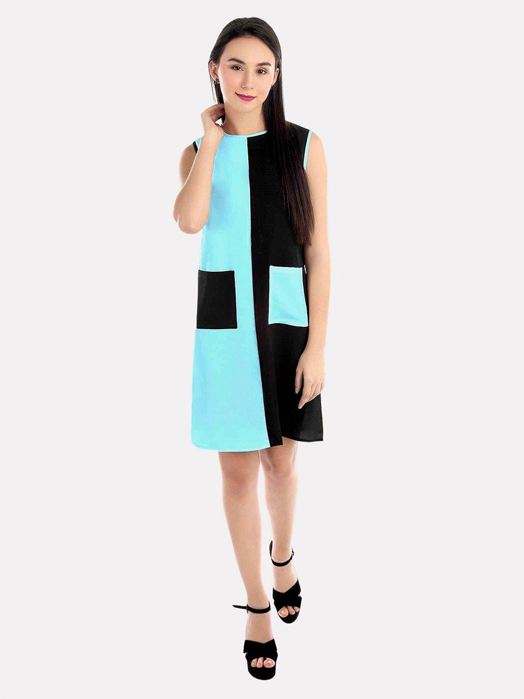 patrorna colourblocked a-line round neck cotton dress