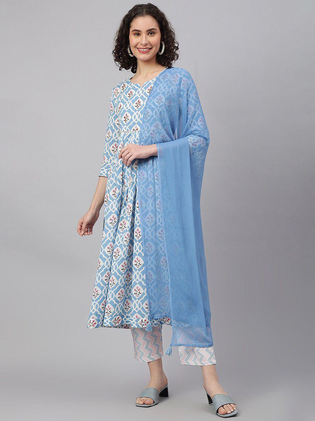 kalini women floral printed pleated gotta patti pure cotton kurta with trousers & dupatta