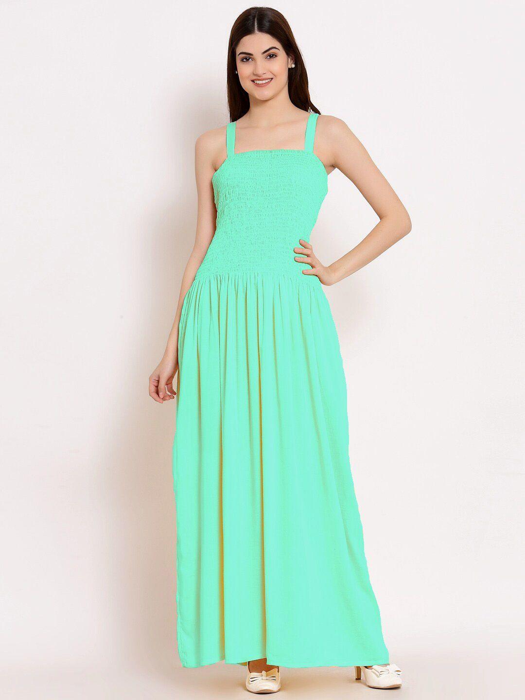 patrorna smocked shoulder strap maxi dress