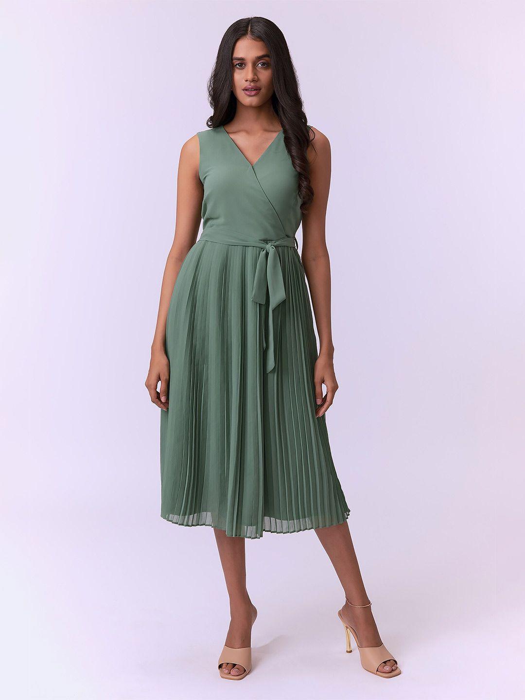 not so pink fit & flare v-neck midi dress