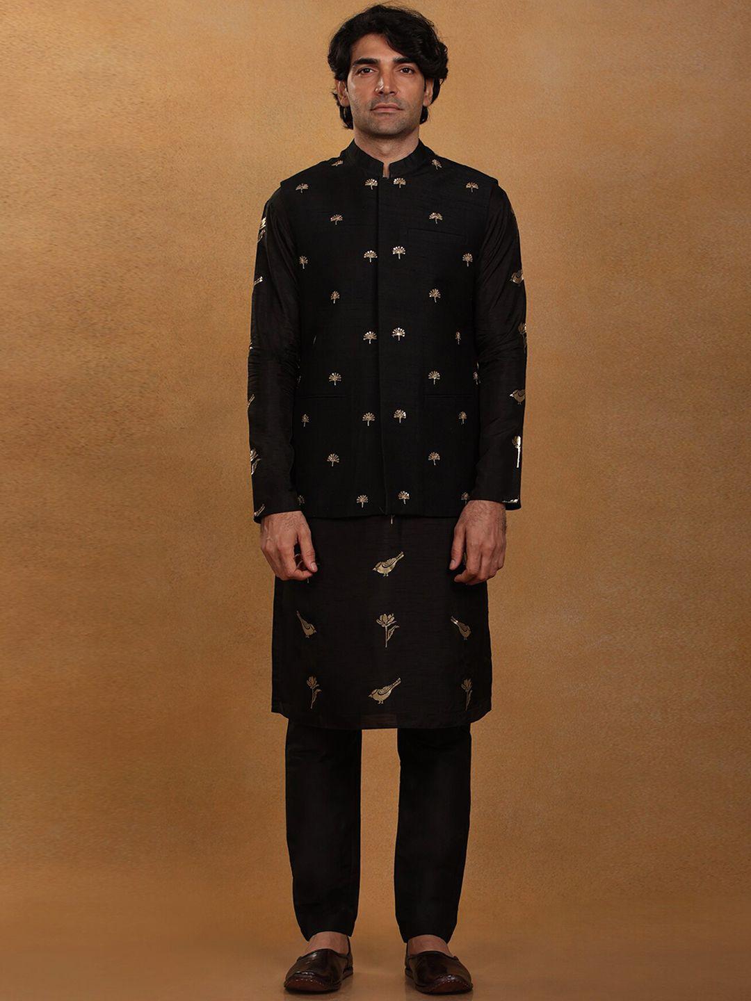 masaba men floral sequinned raw silk kurta with trousers