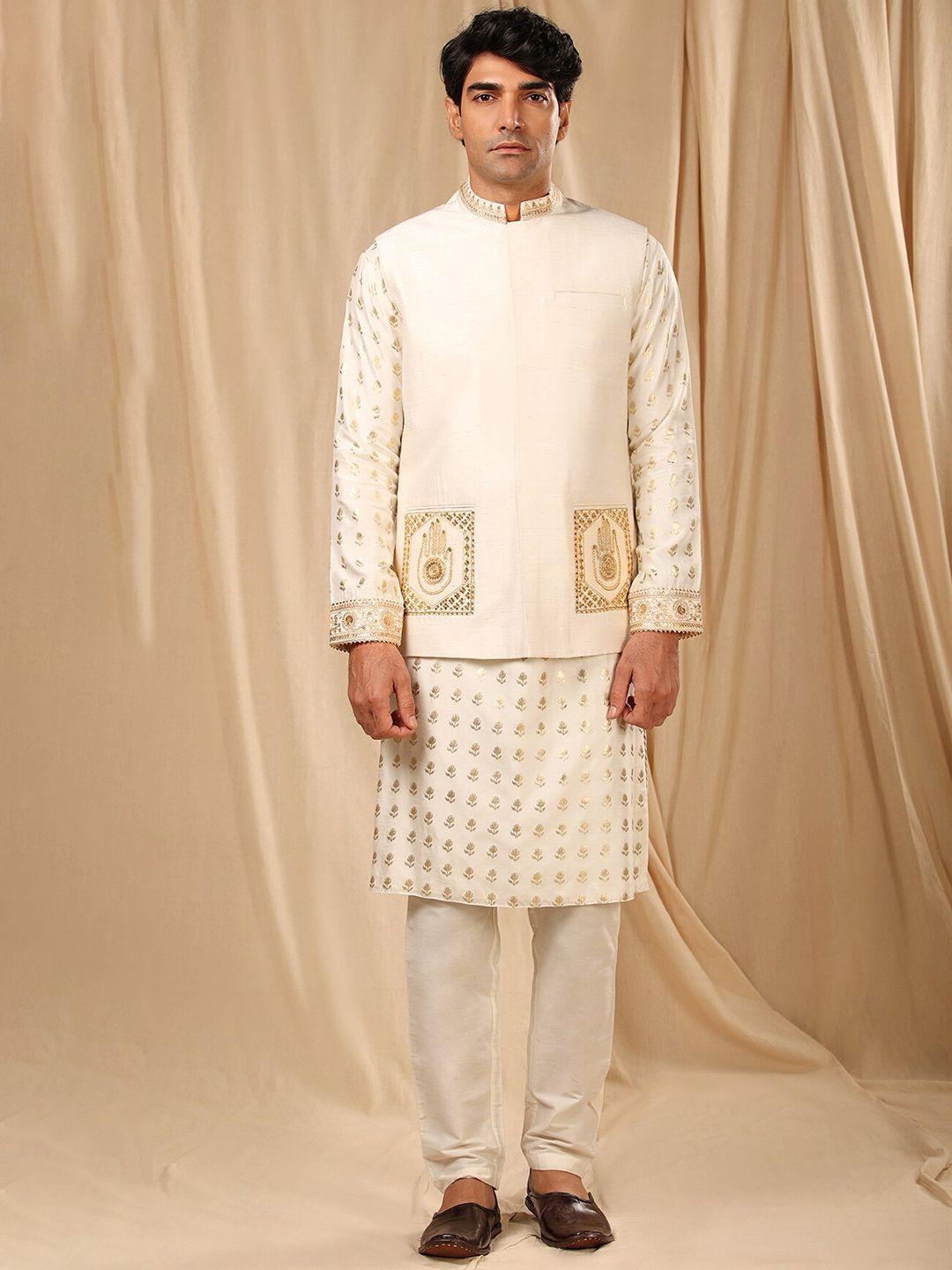 masaba men floral printed raw silk kurta with pyjamas