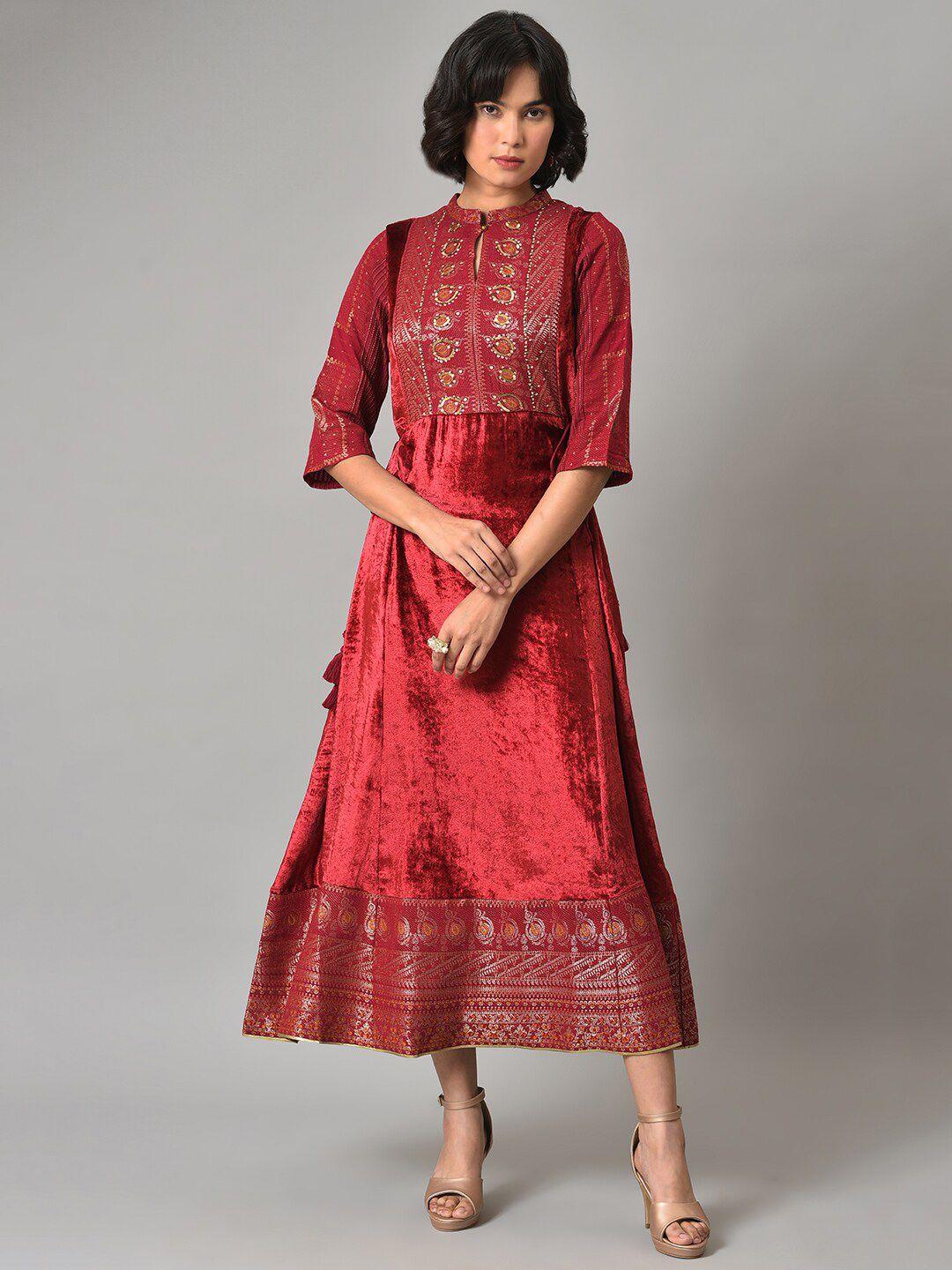 wishful ethnic motifs a-line maxi cotton dress