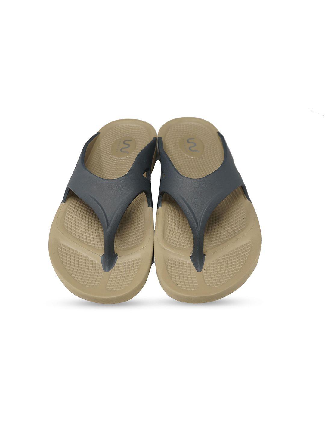 doubleu men khaki & grey rubber thong flip-flops