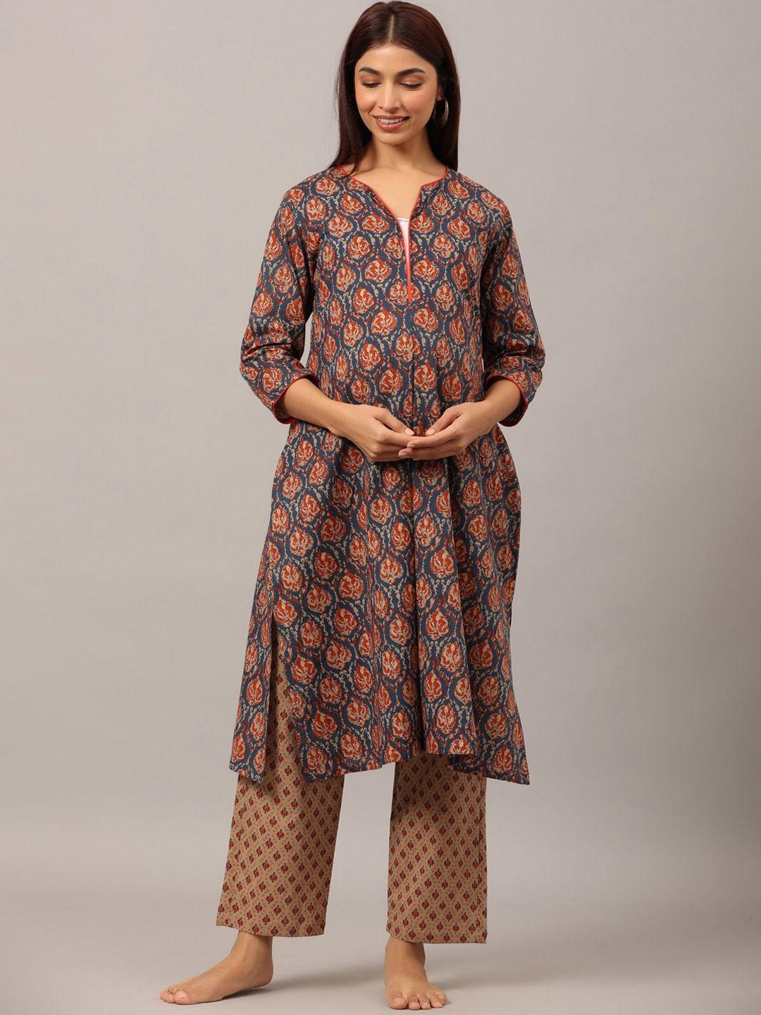 ikk kudi by seerat women floral printed pure cotton maternity kurta with trousers