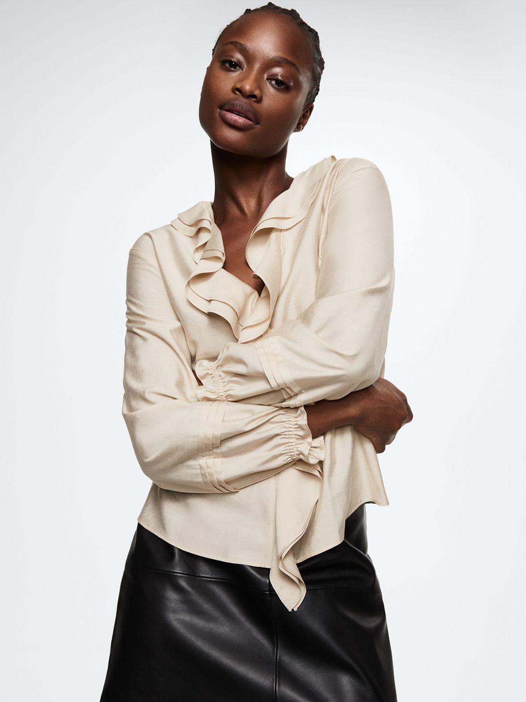 mango v-neck ruffled sustainable blouson top