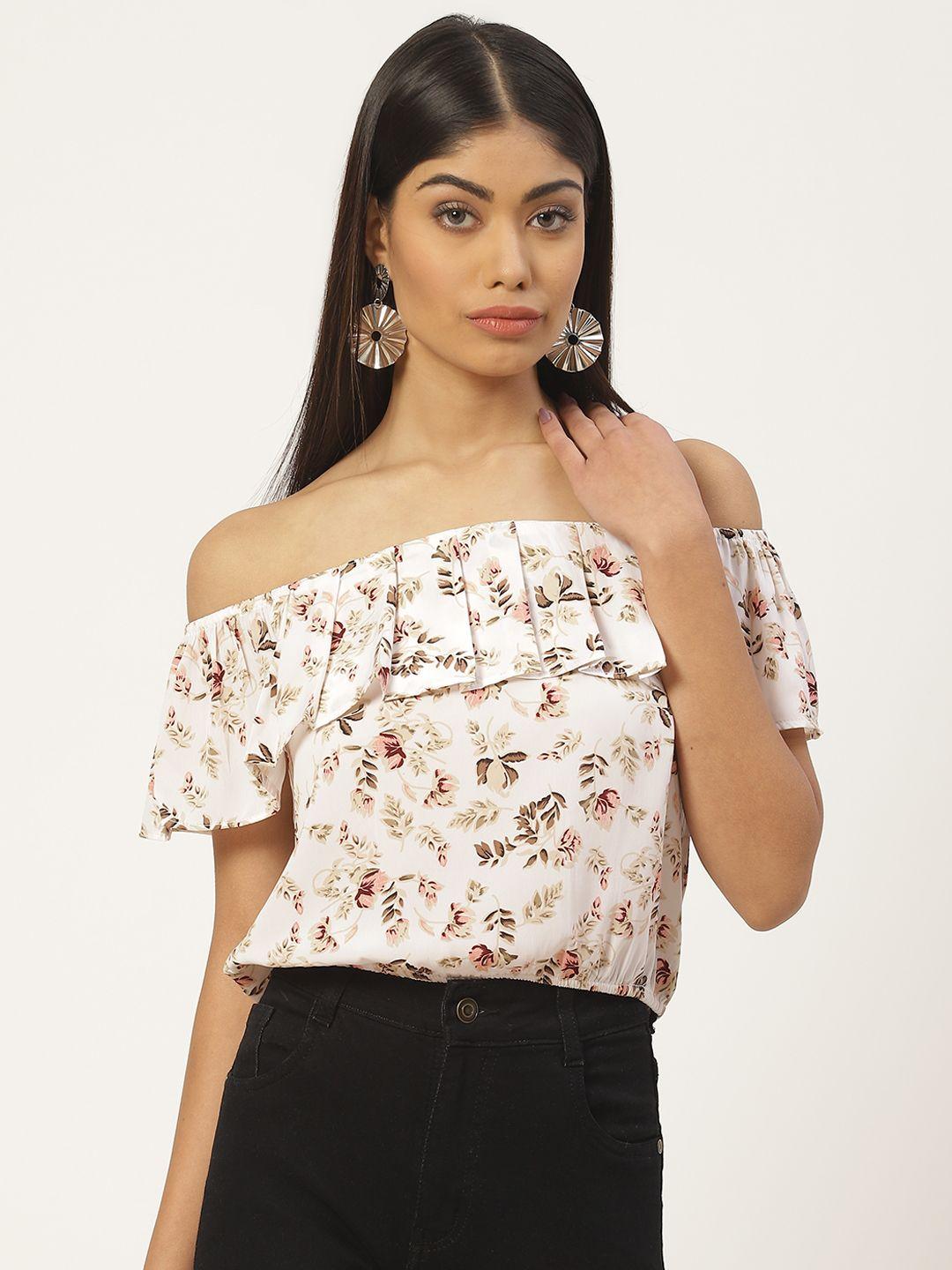 slenor floral print off-shoulder layered georgette top