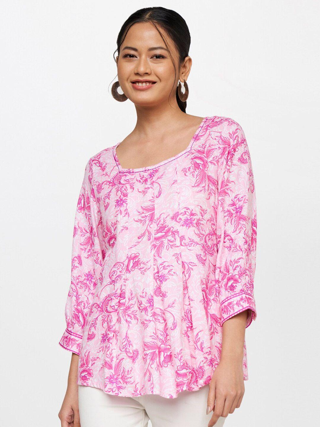 global desi floral print square neck top