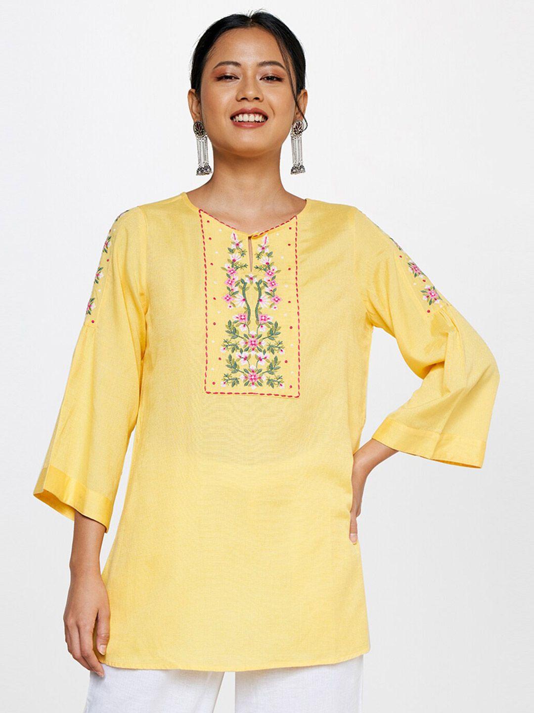 global desi printed viscose rayon embroidered tunic