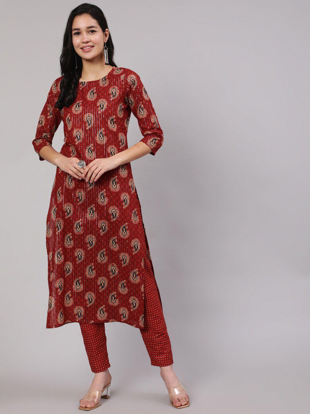 nayo women paisley printed pure cotton kurta with trousers