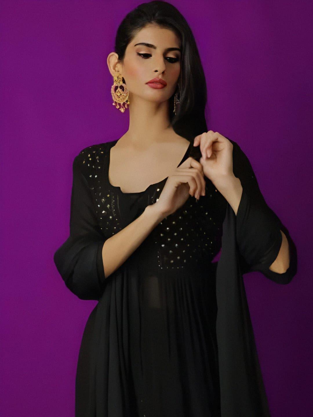 label aishwaryrika women black handloom georgette kurta