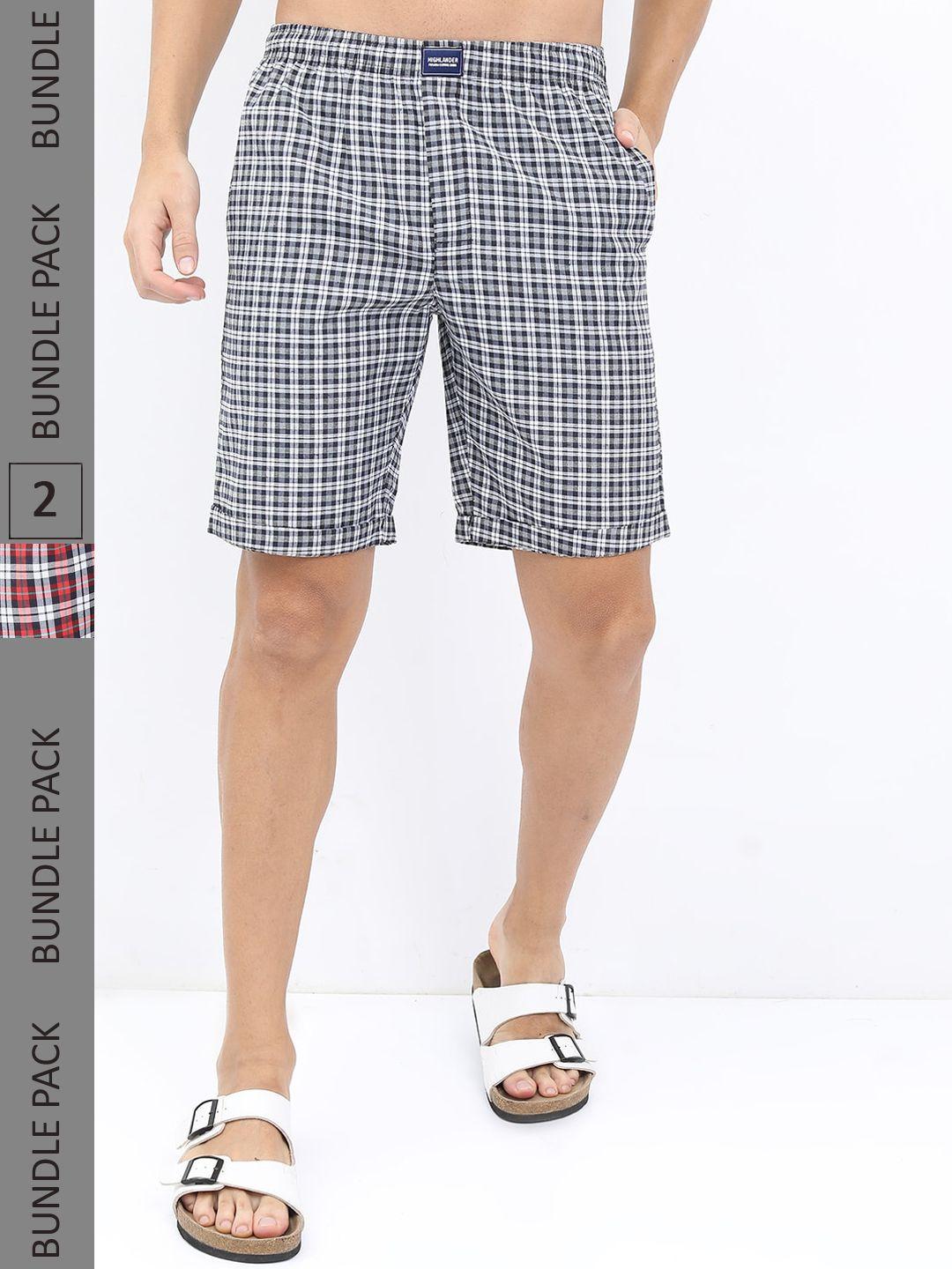 highlander men pack of 2 cotton checked shorts