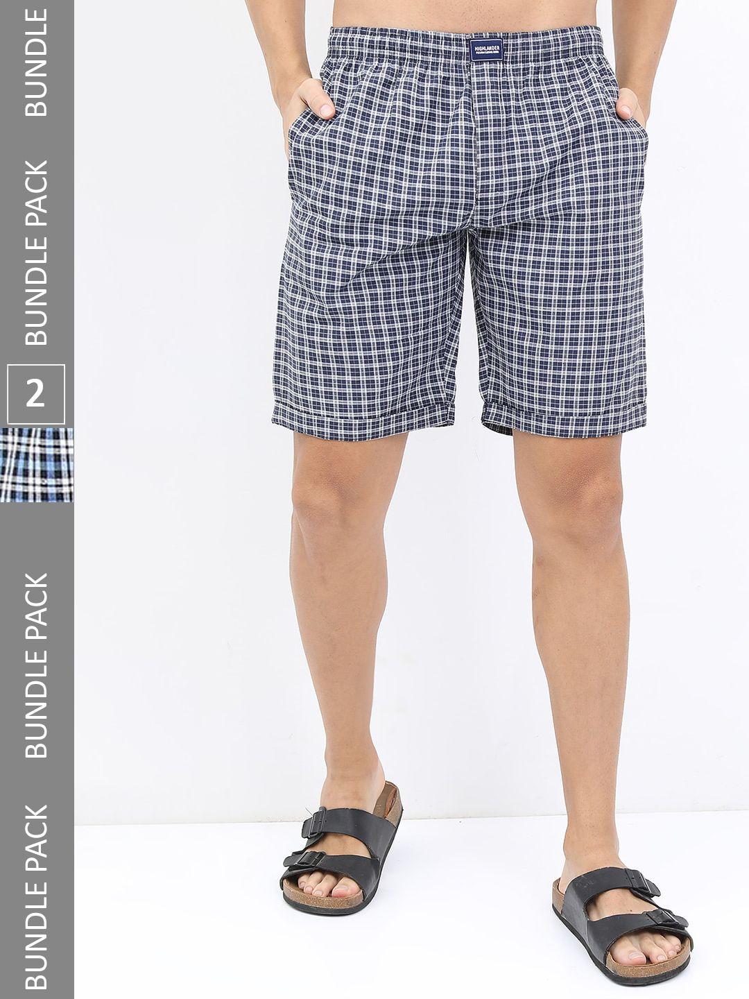 highlander men pack of 2 cotton checked shorts