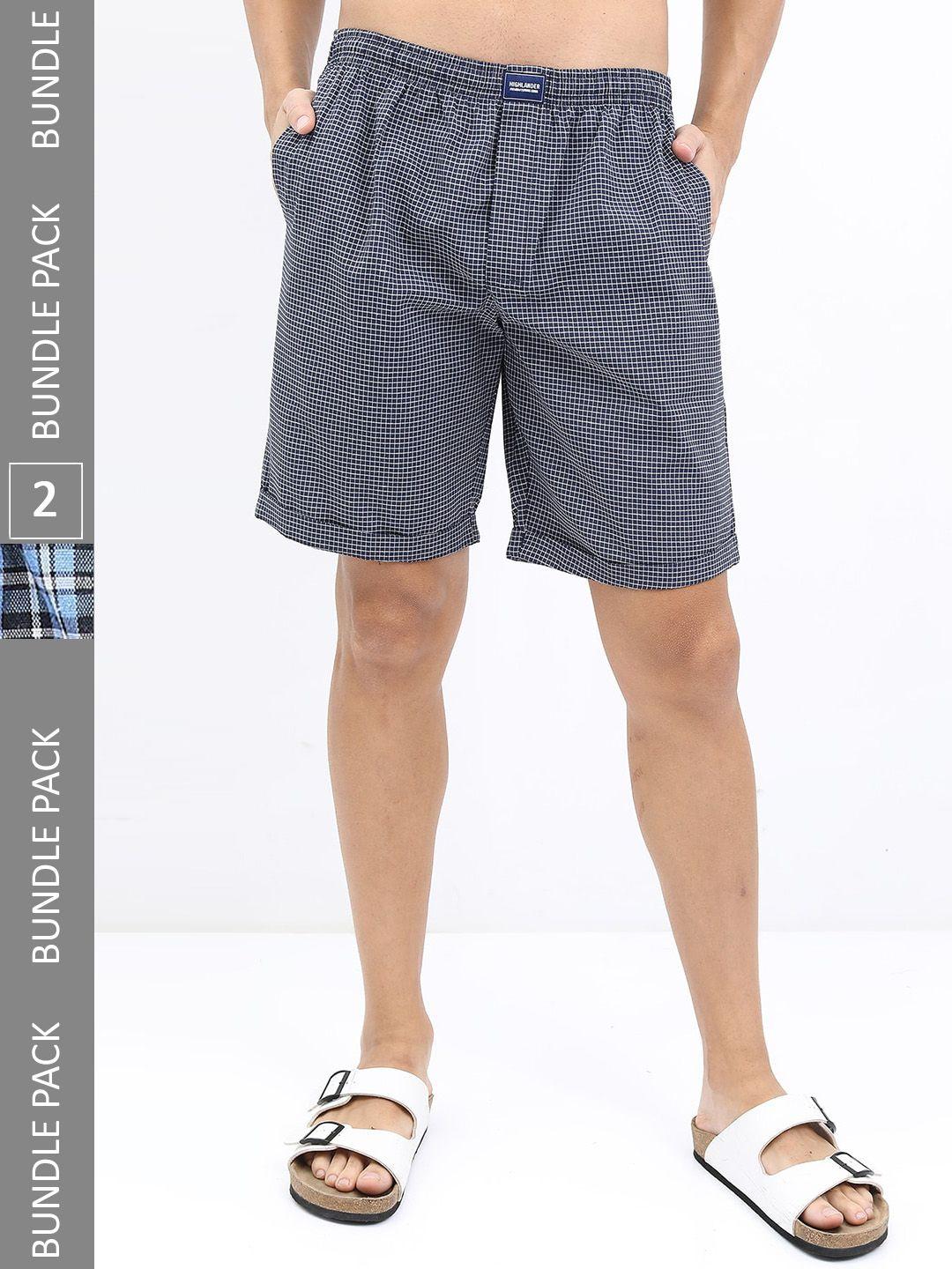 highlander men pack of 2 cotton checked shorts