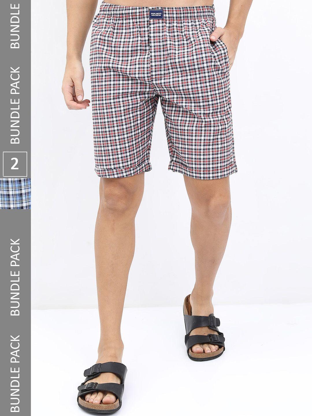 highlander men pack of 2 cotton checked shorts