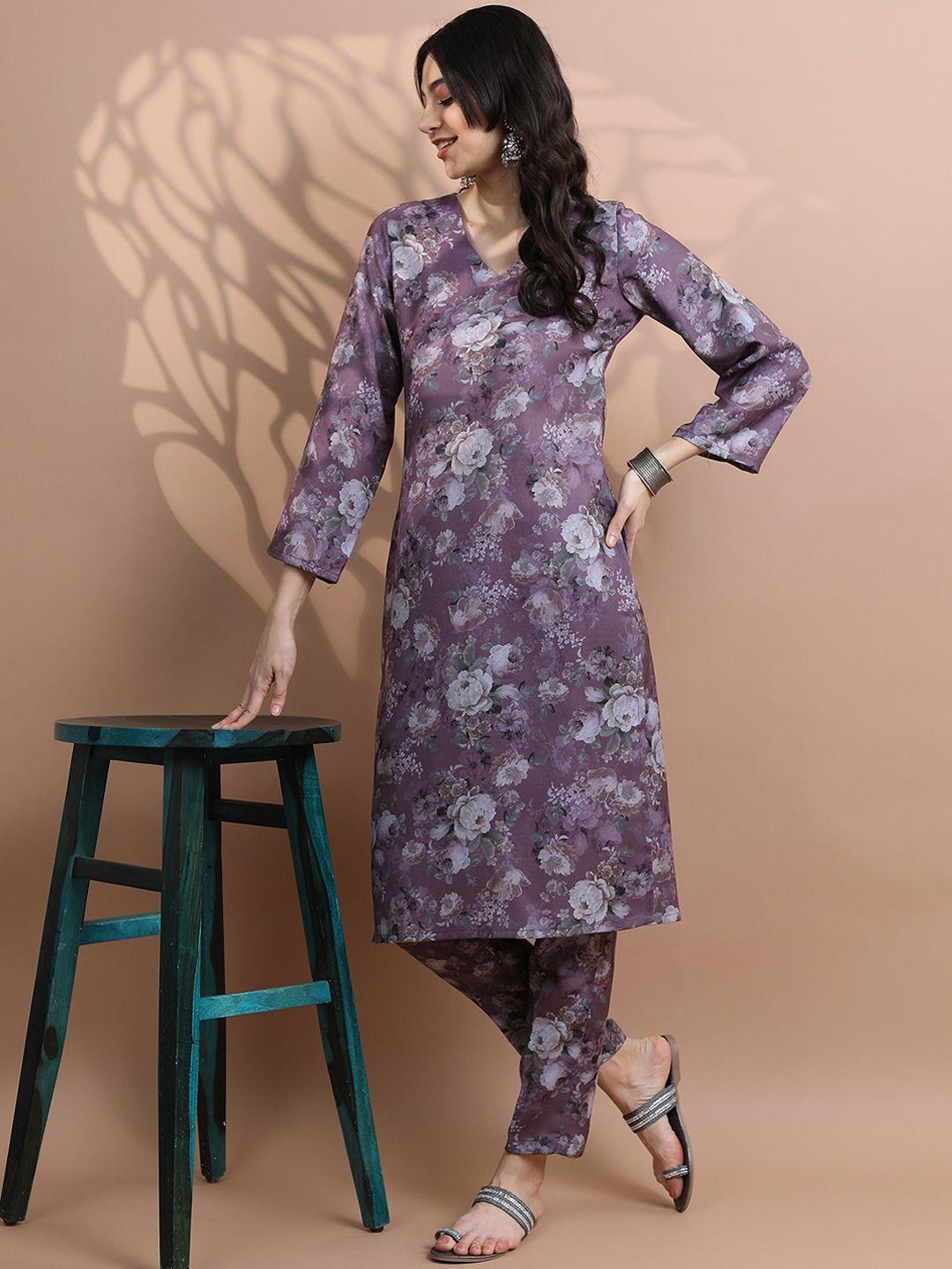 vishudh women floral printed kurta with trousers