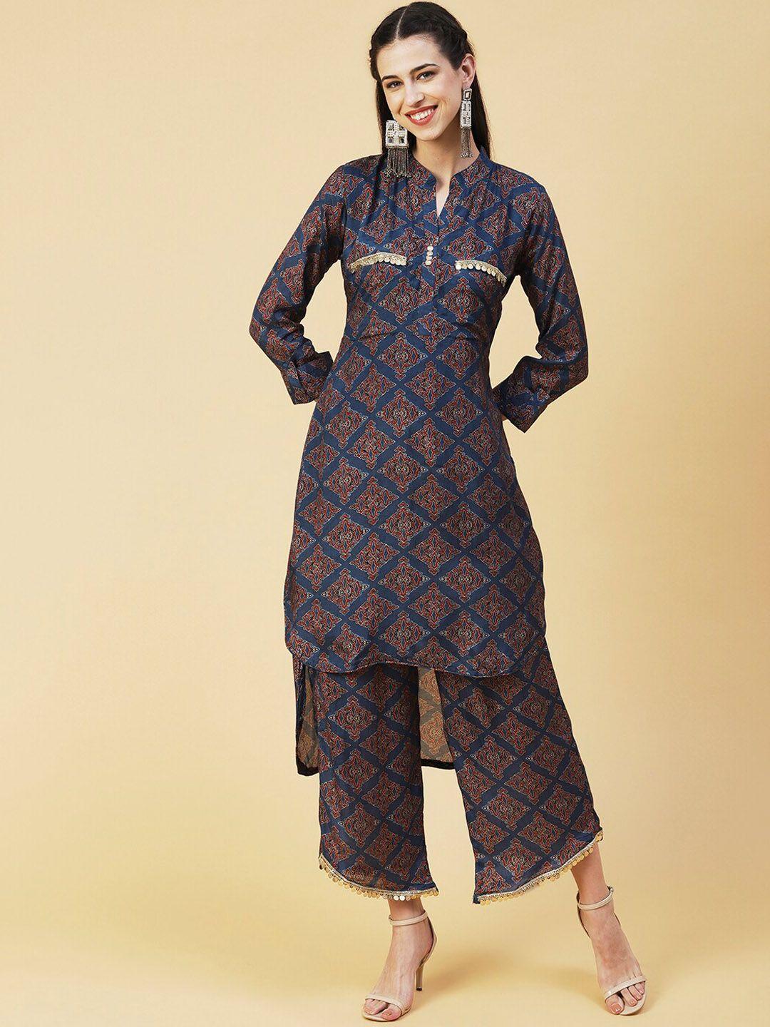 fashor women ethnic motifs printed kurta with palazzos