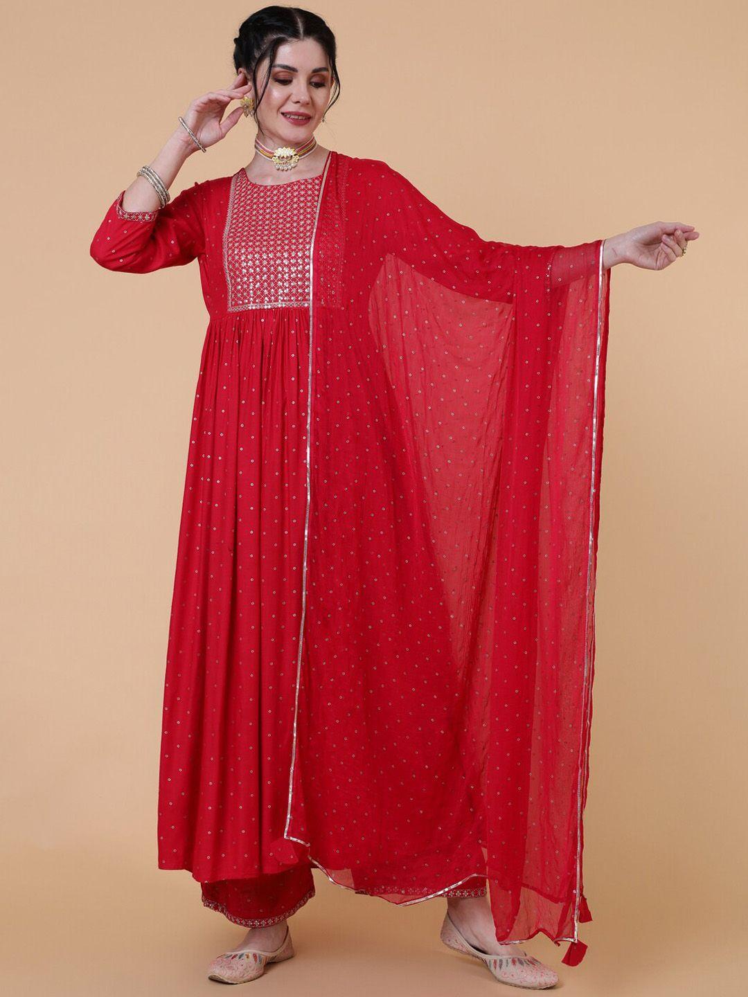 indie closet women ethnic motifs embroidered sequinned kurta with palazzos & dupatta