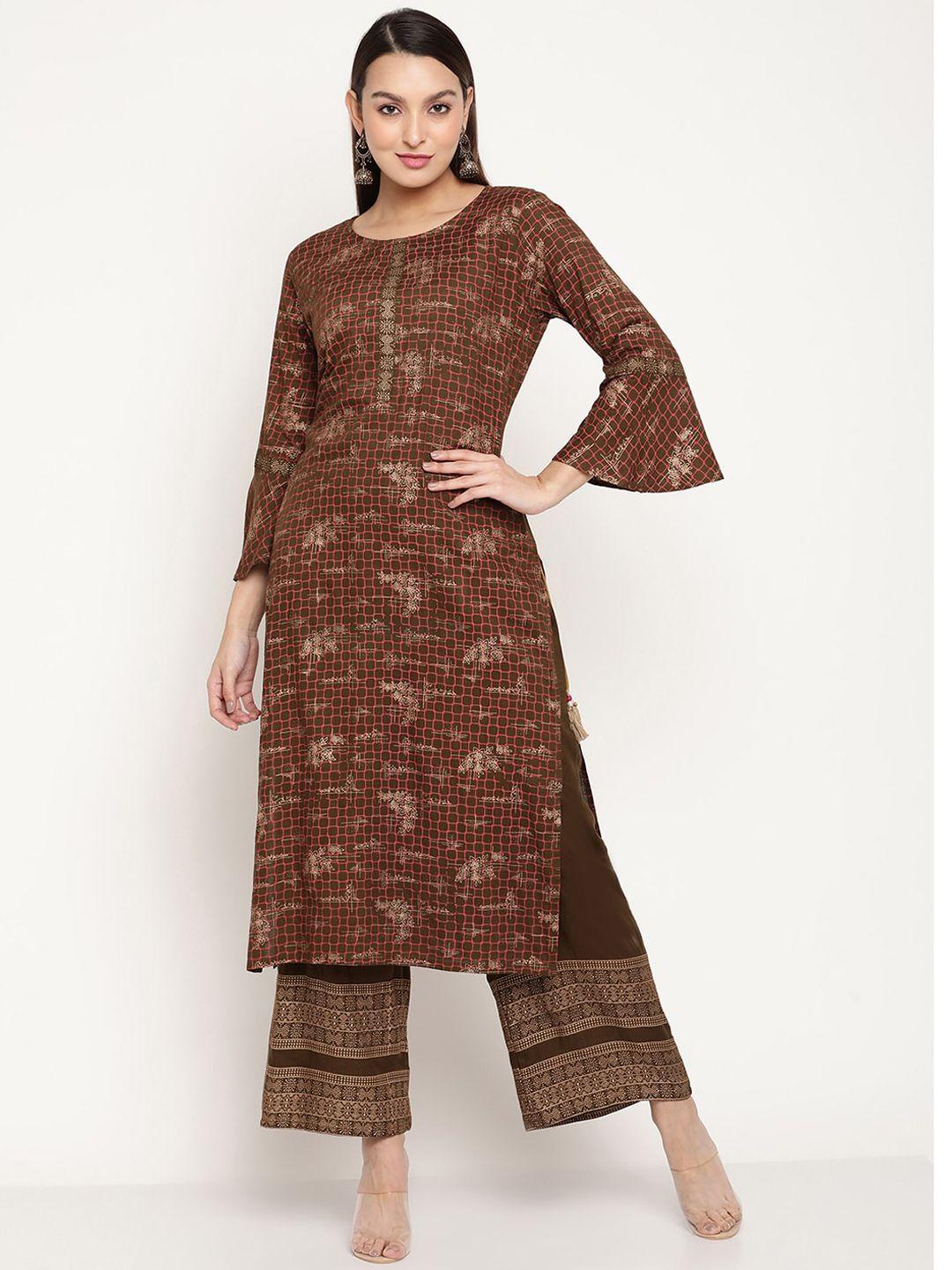 aayusika women ethnic motifs printed kurta with palazzos