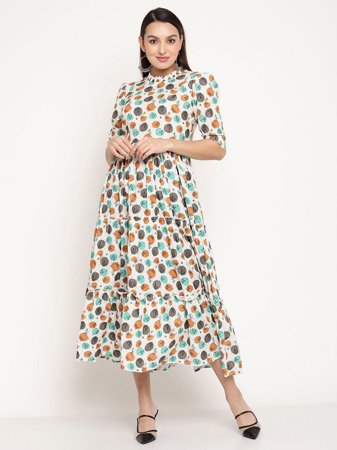 aayusika conversational printed midi fit & flare dress