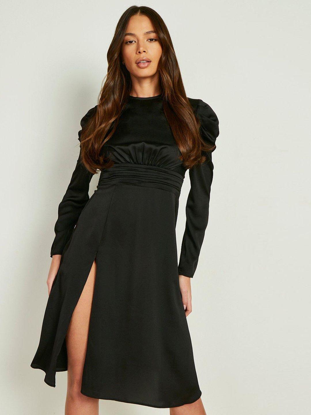 boohoo satin puff sleeve split dress