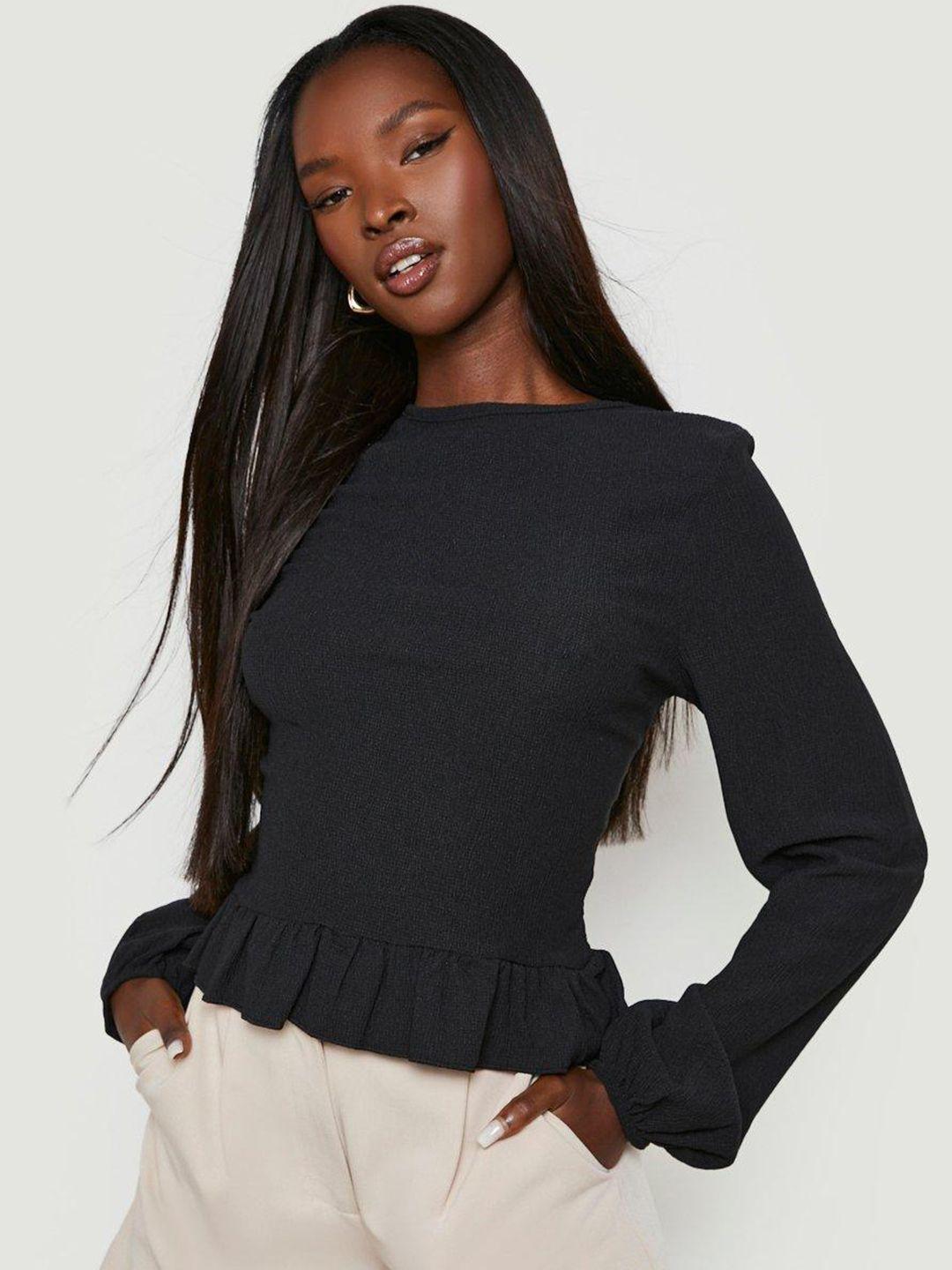 boohoo textured puff sleeve ruffles top