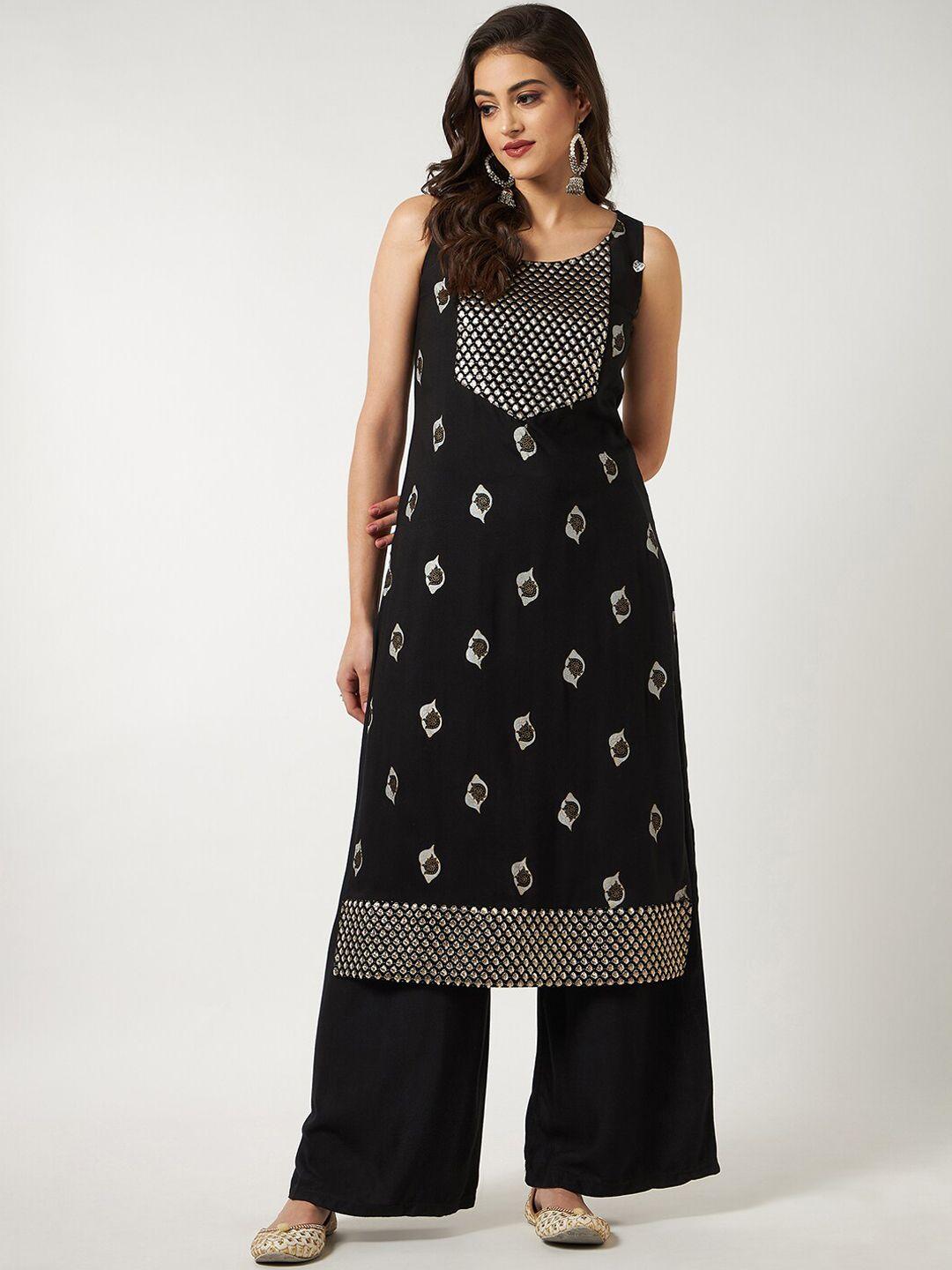 pannkh women black ethnic motifs printed kurta